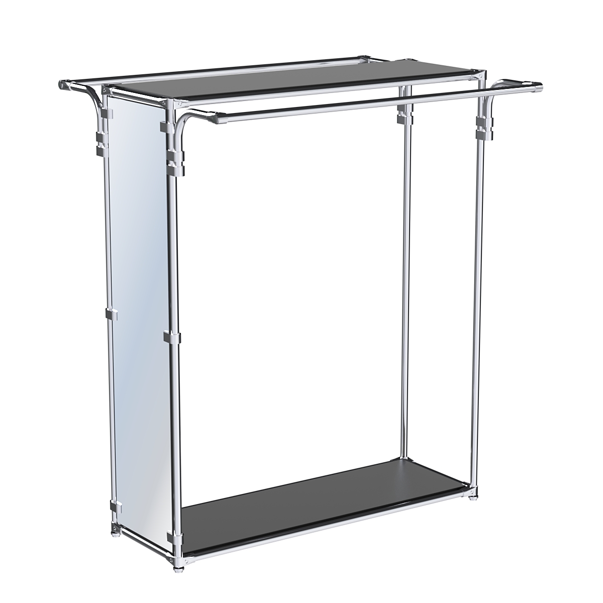 Хромированный глубокий стенд-вешало с усиленными поручнями, торец-зеркало ZTD-11 №1-3, полки ДСП 16 мм Черный