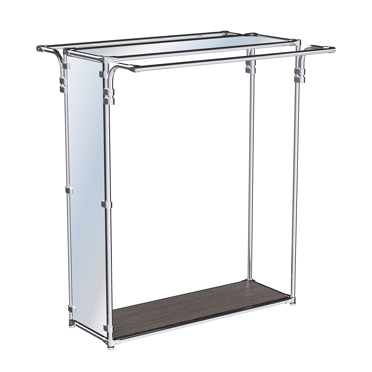 Хромированный высокий стенд-вешало, торец-зеркало ZTD-11 №1-4 с полкой Зеркало 4 мм Дуб Венге