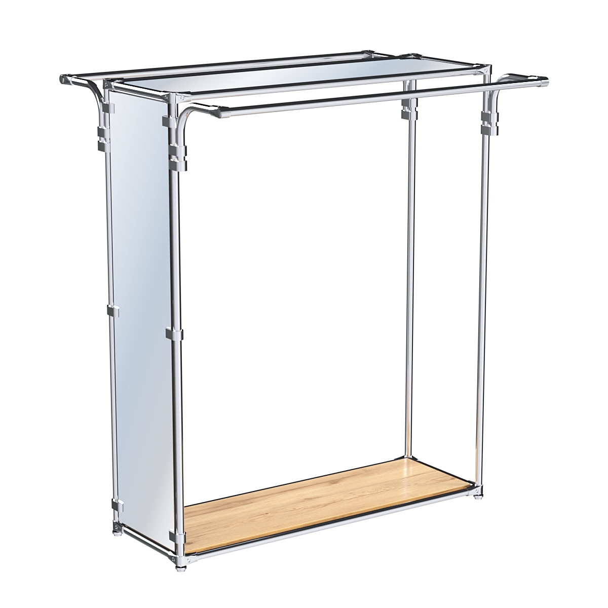 Хромированный высокий стенд-вешало, торец-зеркало ZTD-11 №1-4 с полкой Зеркало 4 мм Дуб Золотистый