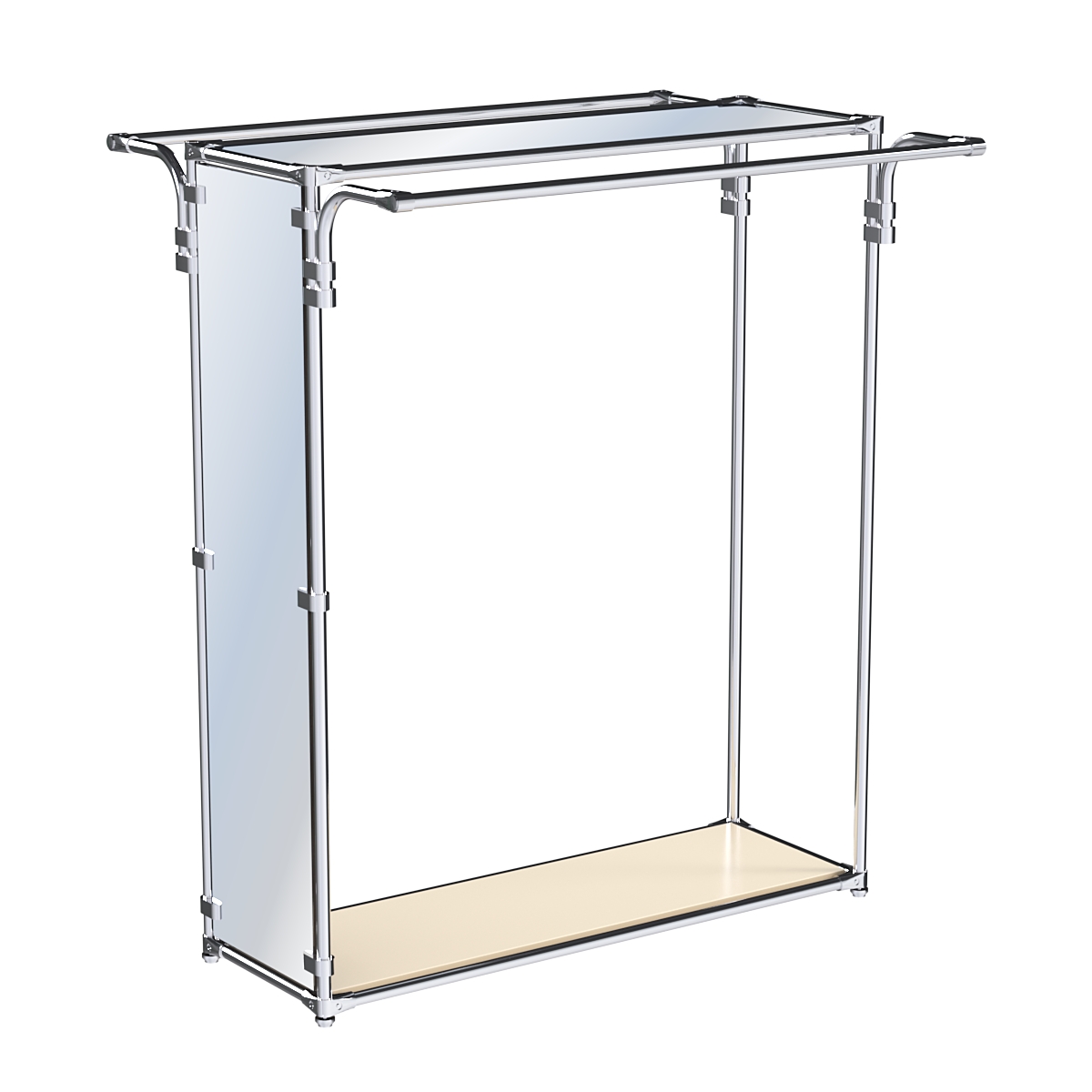 Хромированный высокий стенд-вешало, торец-зеркало ZTD-11 №1-4 с полкой Зеркало 4 мм Крем Вайс