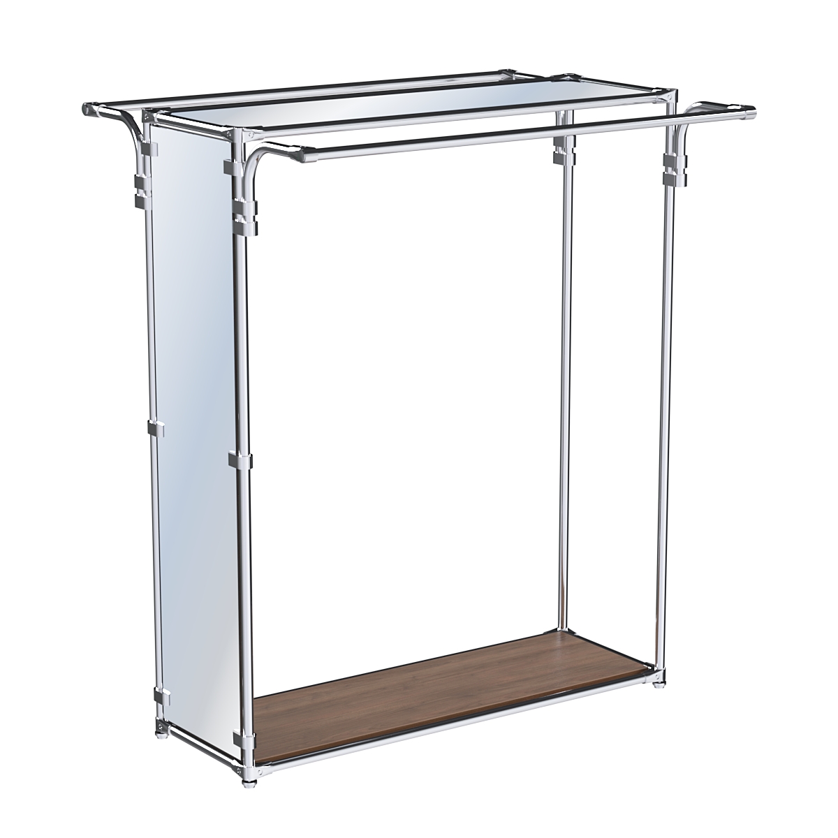 Хромированный высокий стенд-вешало, торец-зеркало ZTD-11 №1-4 с полкой Зеркало 4 мм Орех