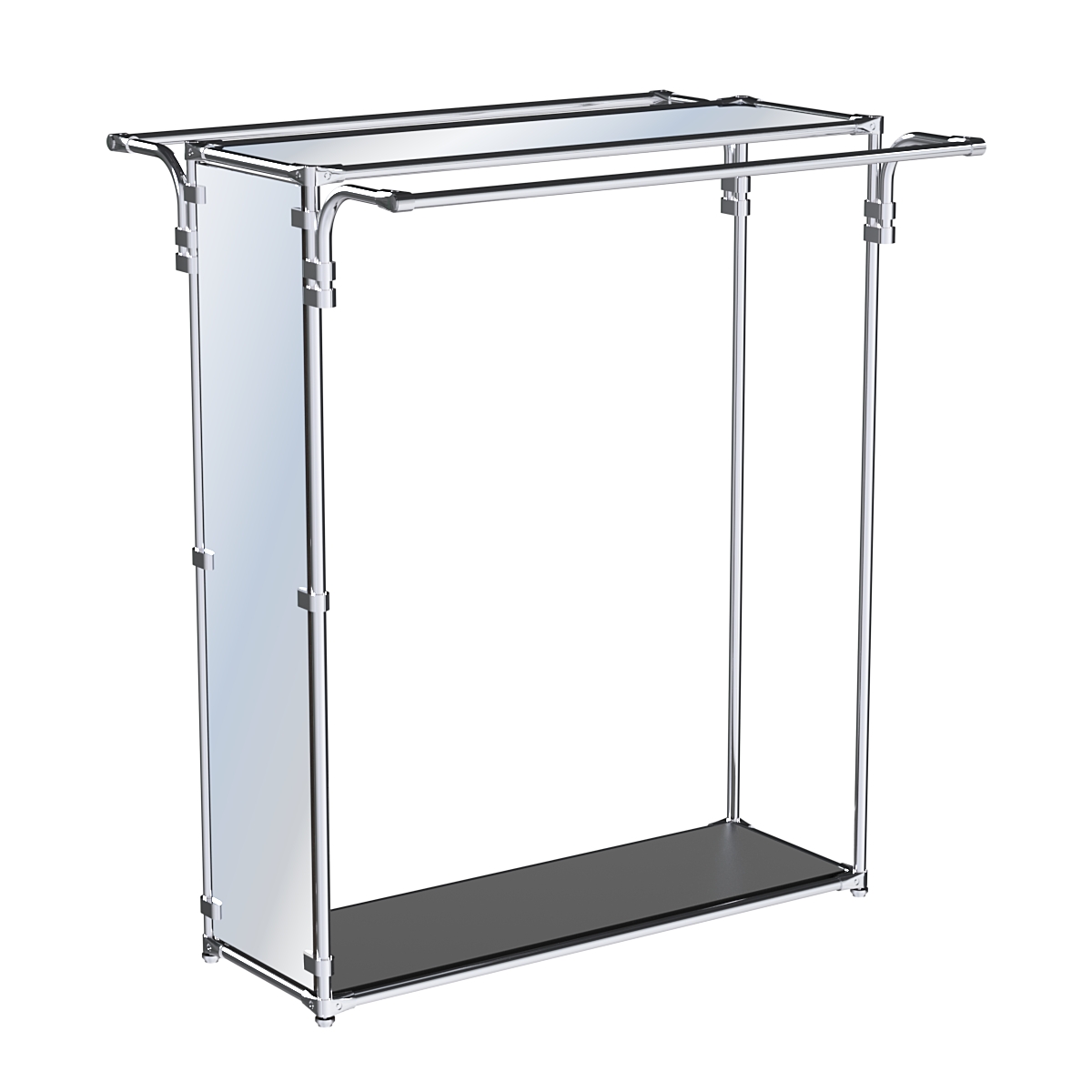 Хромированный высокий стенд-вешало, торец-зеркало ZTD-11 №1-4 с полкой Зеркало 4 мм Черный