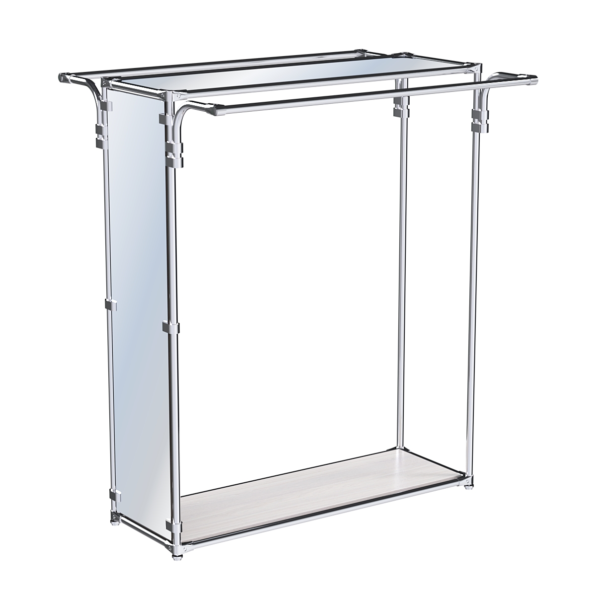 Хромированный высокий стенд-вешало, торец-зеркало ZTD-11 №1-4 с полкой Зеркало 4 мм Ясень Анкор светлый