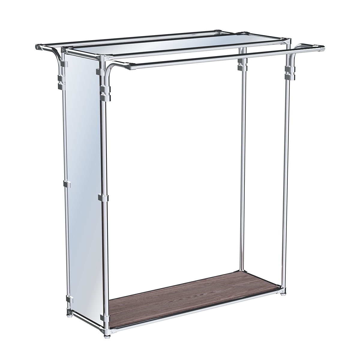 Хромированный высокий стенд-вешало, торец-зеркало ZTD-11 №1-4 с полкой Зеркало 4 мм Ясень Анкор темный