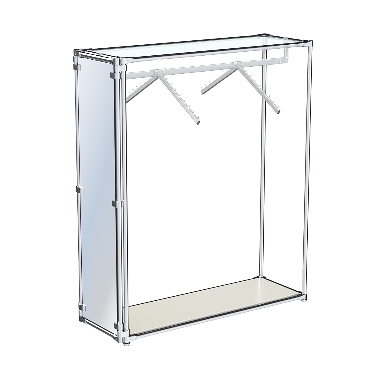Хромированный стенд-вешало с нижней платформой, торец-зеркало ZTD-12 №1-1 с полкой стекло 6 мм (прозрачное) Белый