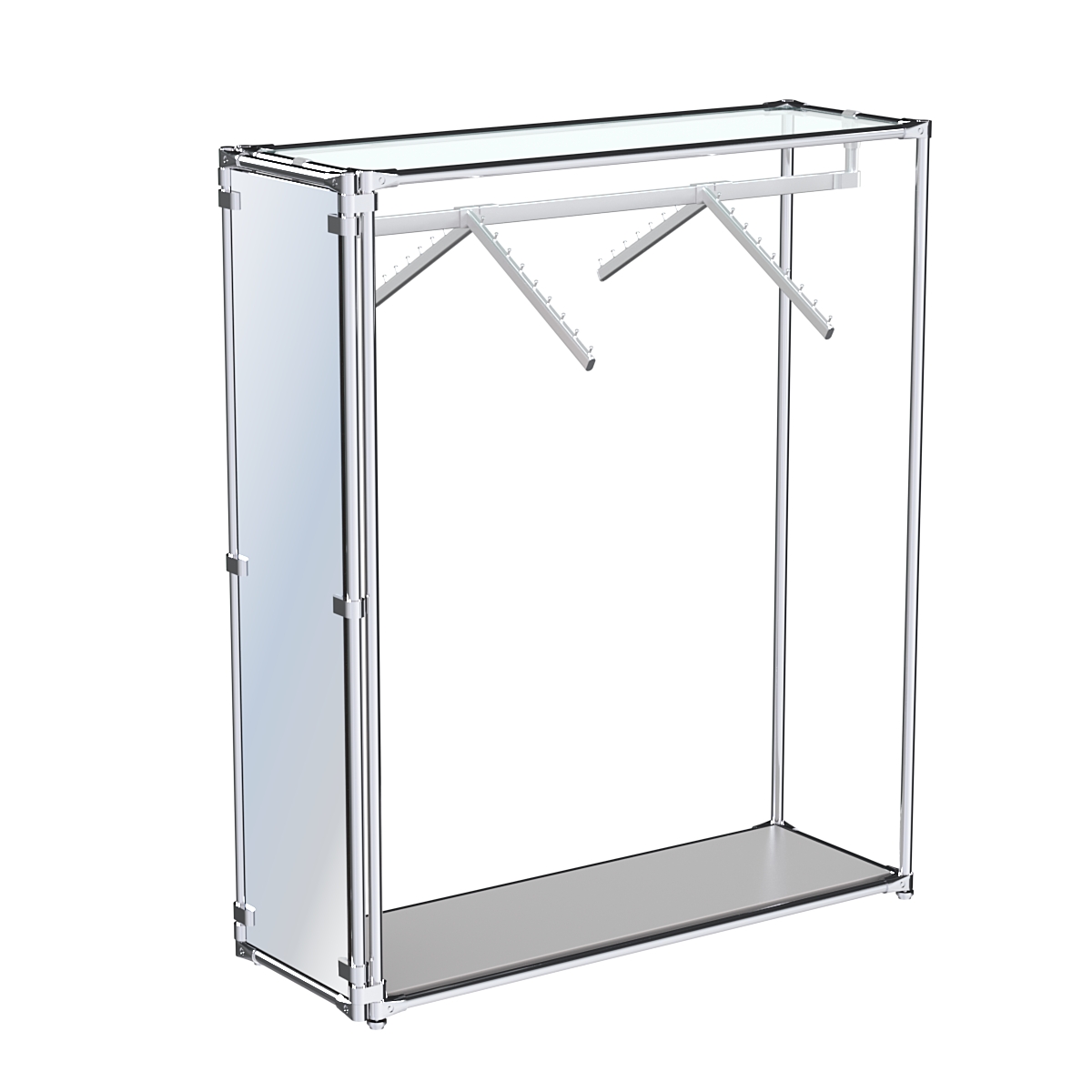 Хромированный стенд-вешало с нижней платформой, торец-зеркало ZTD-12 №1-1 с полкой стекло 6 мм (прозрачное) Серый