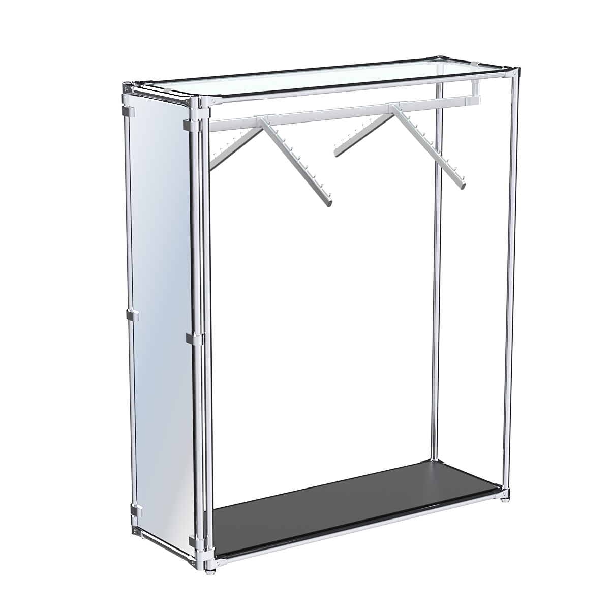 Хромированный стенд-вешало с нижней платформой, торец-зеркало ZTD-12 №1-1 с полкой стекло 6 мм (прозрачное) Антрацит