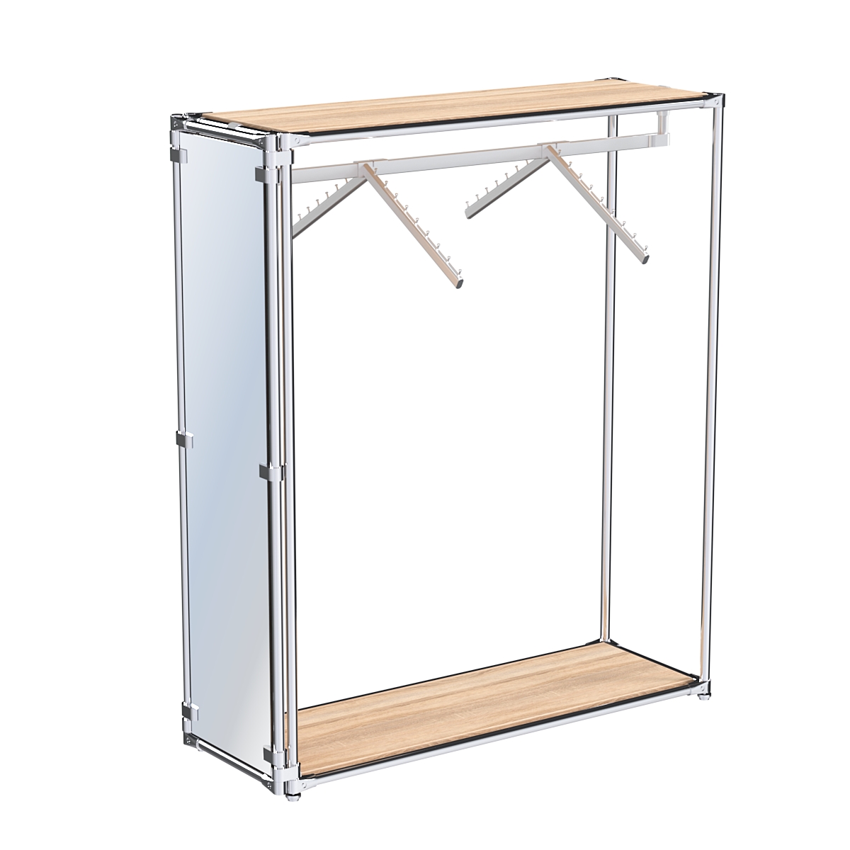 Хромированный стенд островной, торец-зеркало ZTD-12 №1-3 с полками ДСП 16 мм Дуб Сонома