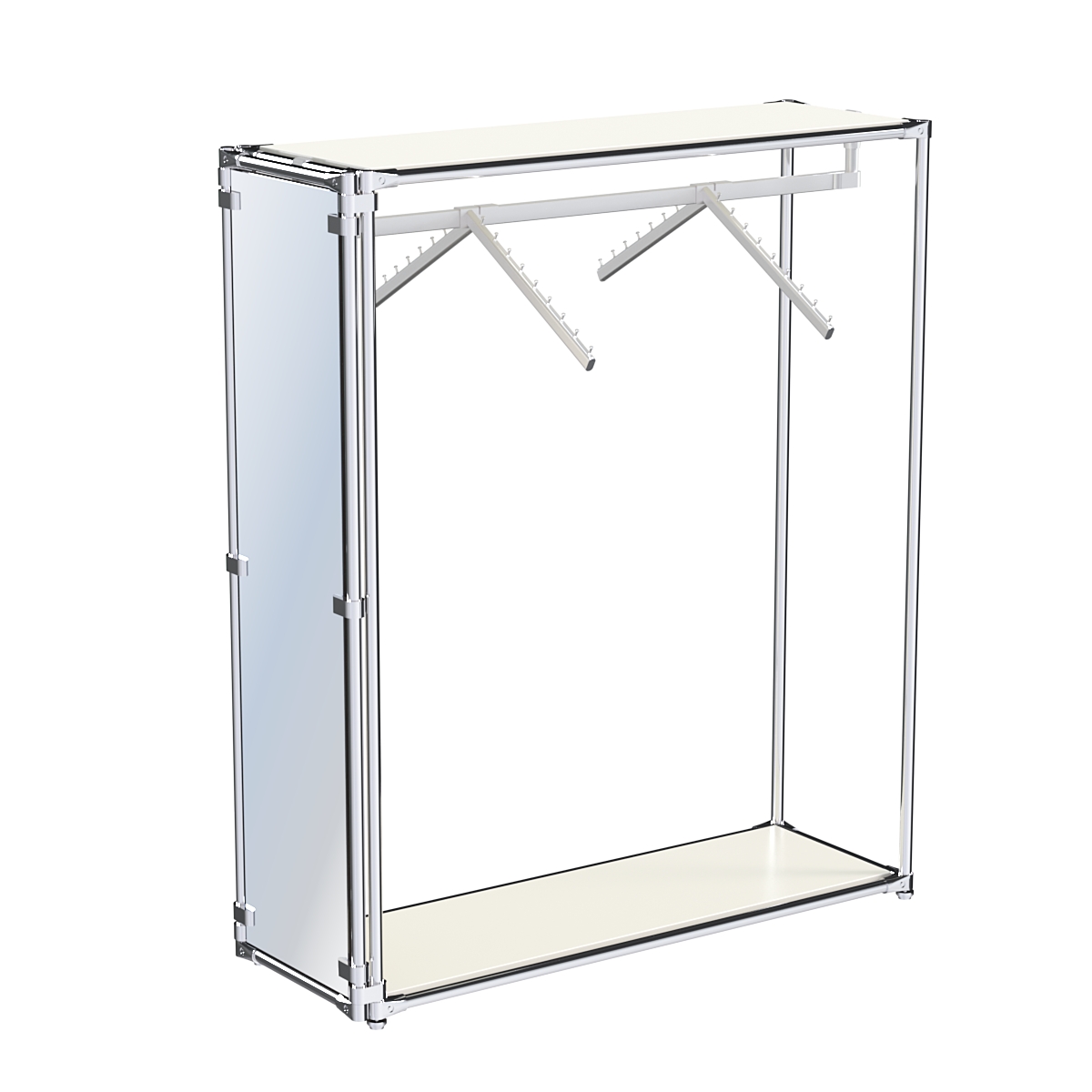 Хромированный стенд островной, торец-зеркало ZTD-12 №1-3 с полками ДСП 16 мм Белый