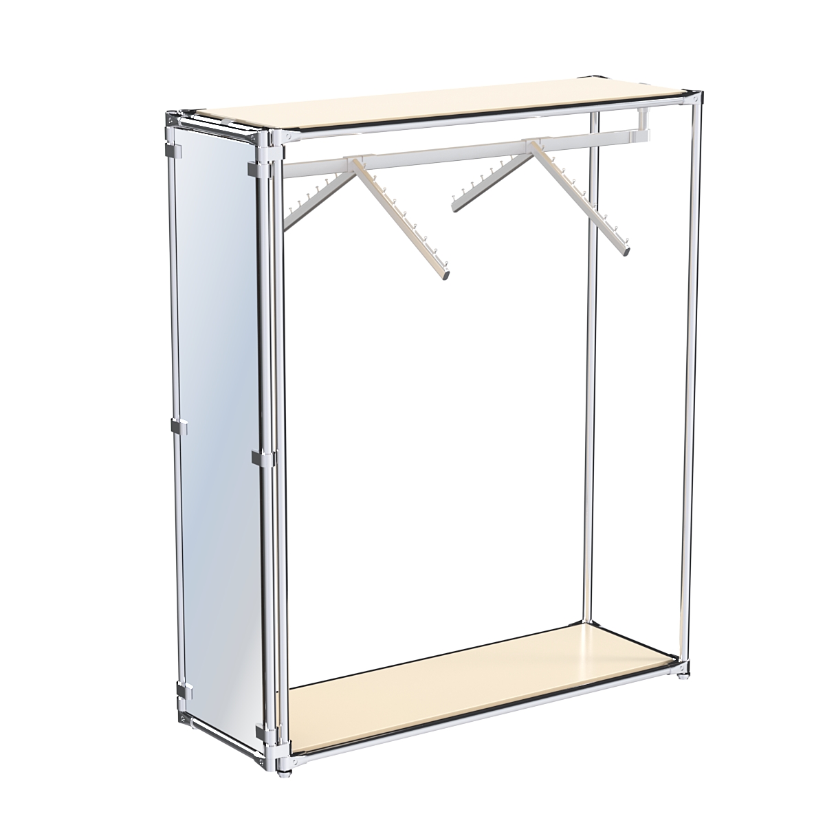 Хромированный стенд островной, торец-зеркало ZTD-12 №1-3 с полками ДСП 16 мм Крем Вайс