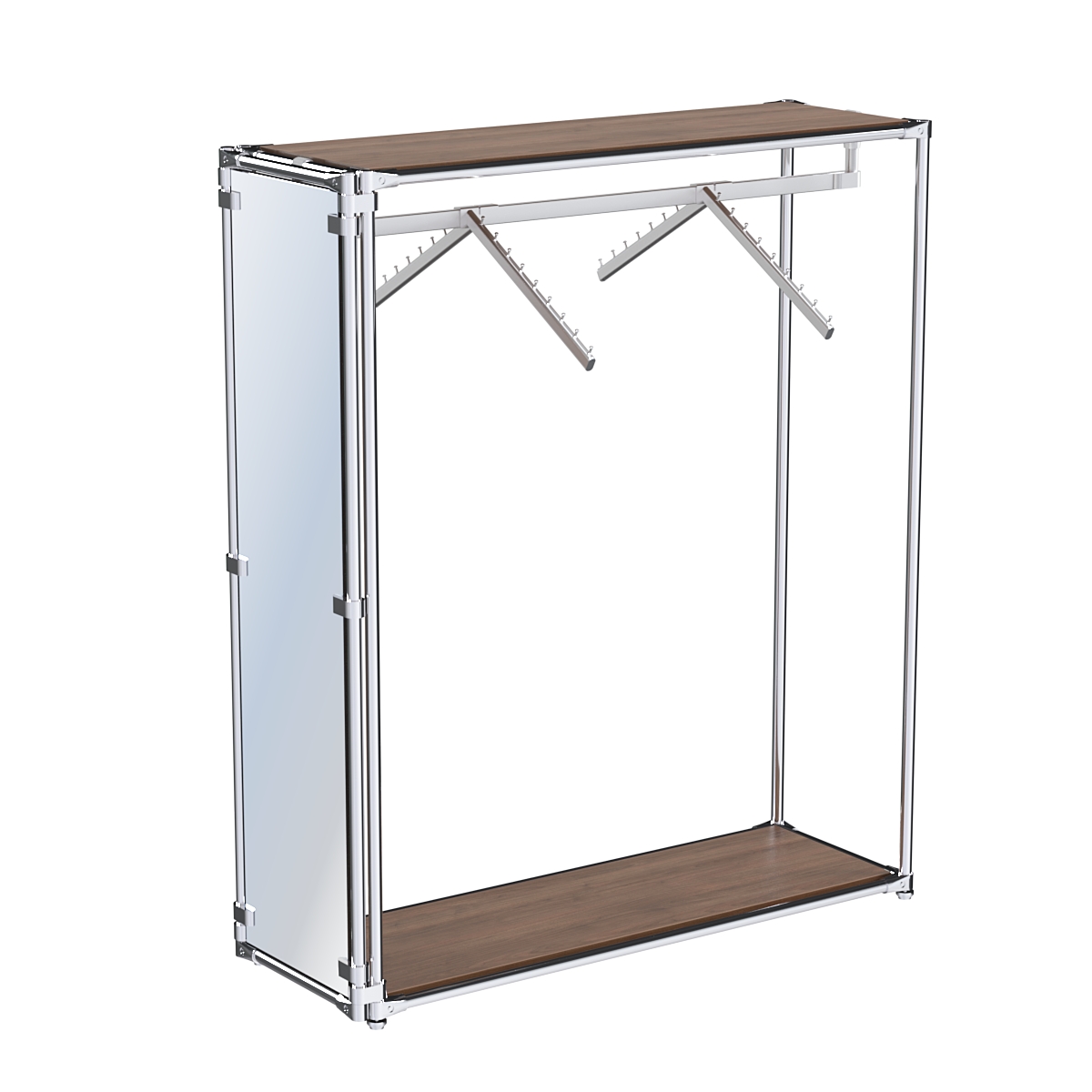 Хромированный стенд островной, торец-зеркало ZTD-12 №1-3 с полками ДСП 16 мм Орех