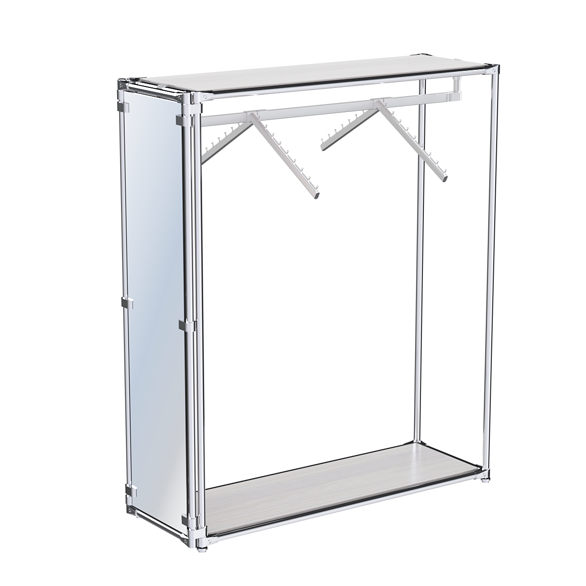 Хромированный стенд островной, торец-зеркало ZTD-12 №1-3 с полками ДСП 16 мм Ясень Анкор светлый