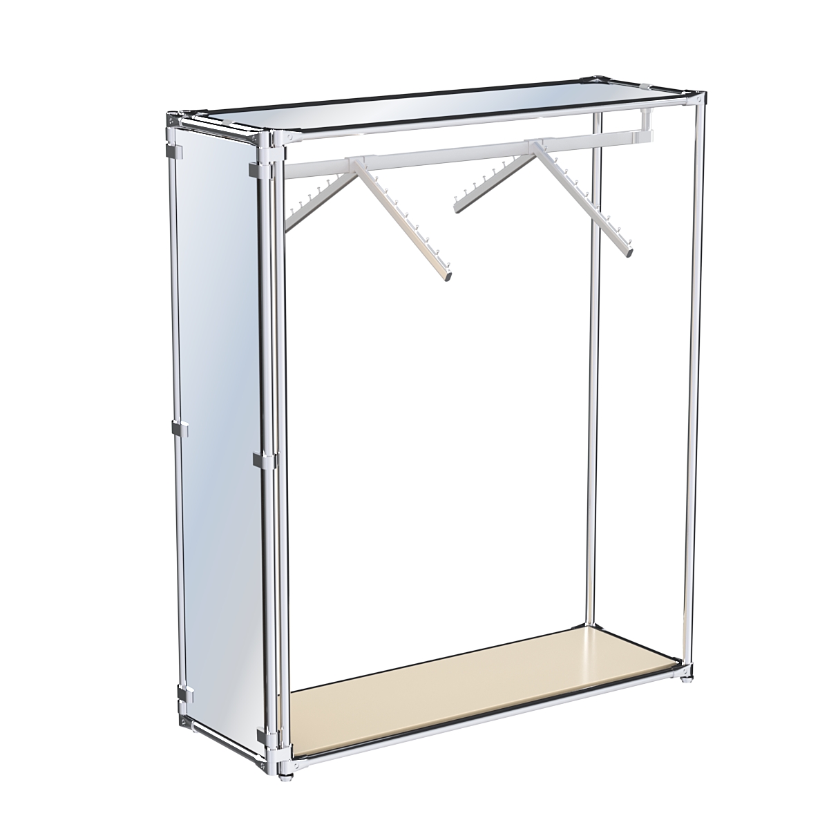 Хромированный стенд- в центр зала, торец-зеркало ZTD-12 №1-4 с полкой Зеркало 4 мм Крем Вайс