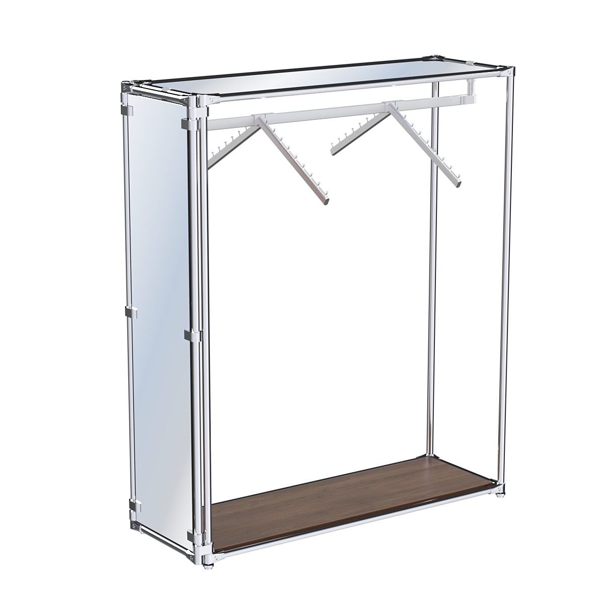 Хромированный стенд- в центр зала, торец-зеркало ZTD-12 №1-4 с полкой Зеркало 4 мм Орех