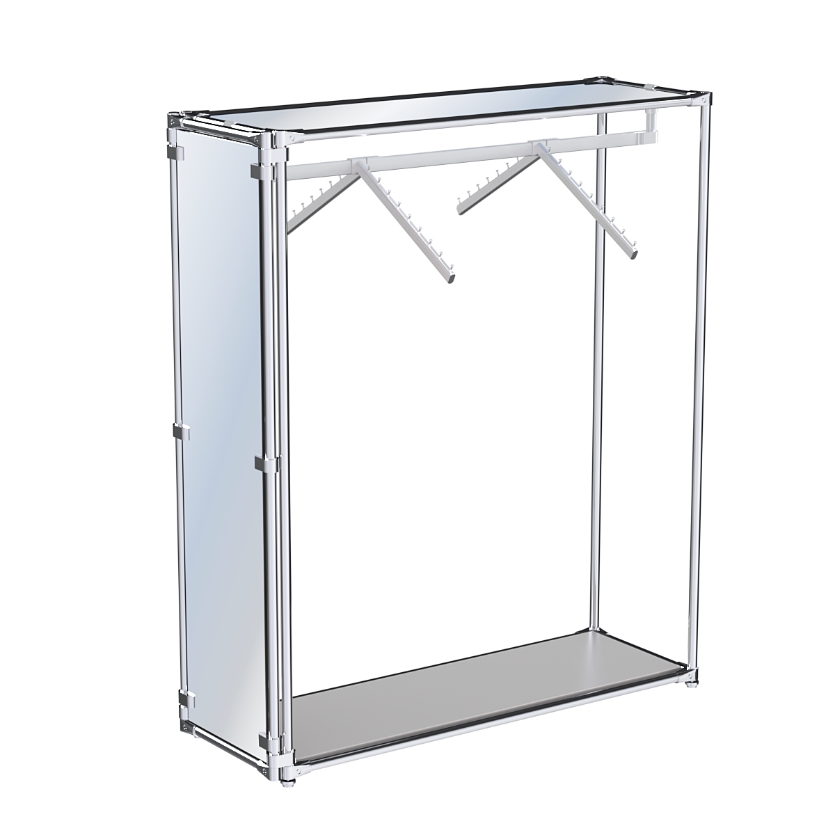 Хромированный стенд- в центр зала, торец-зеркало ZTD-12 №1-4 с полкой Зеркало 4 мм Серый