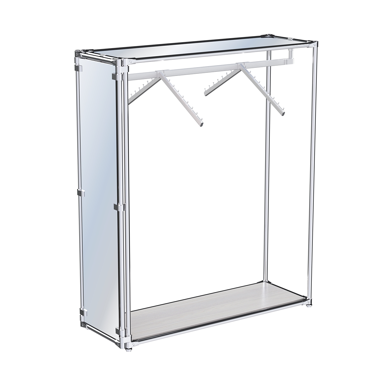 Хромированный стенд- в центр зала, торец-зеркало ZTD-12 №1-4 с полкой Зеркало 4 мм Ясень Анкор светлый