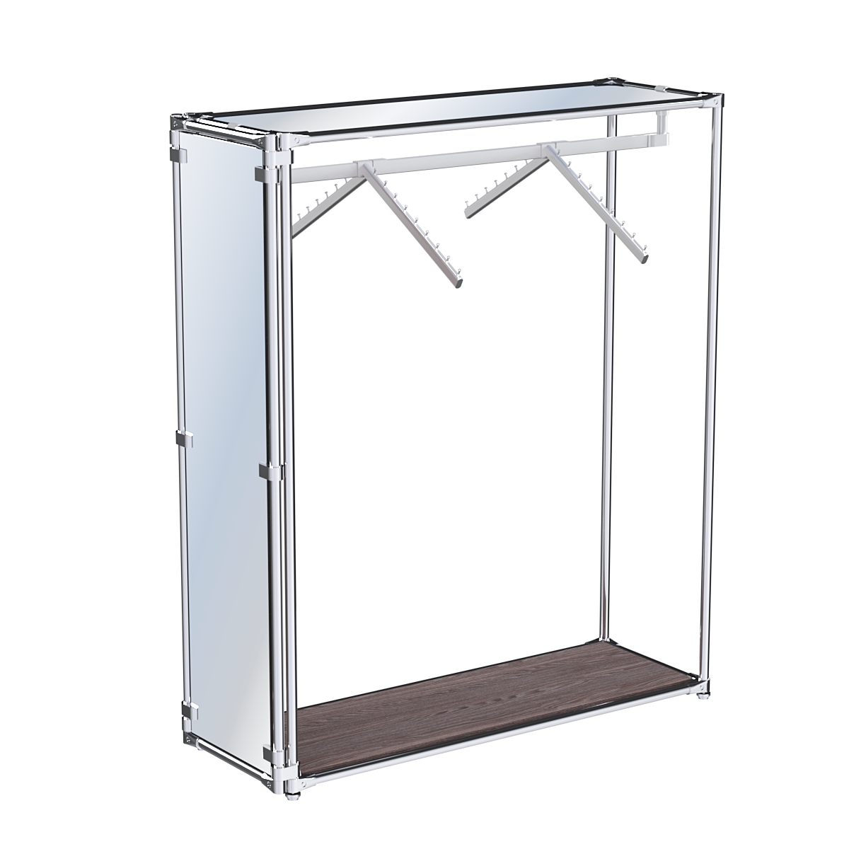 Хромированный стенд- в центр зала, торец-зеркало ZTD-12 №1-4 с полкой Зеркало 4 мм Ясень Анкор темный