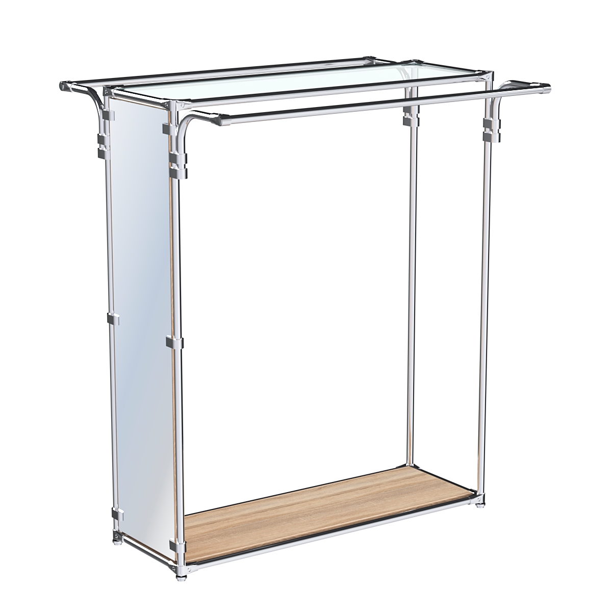 Хромированный стенд зеркальный ZTD-38 №1-1 с полкой стекло 6 мм (прозрачное) Дуб Сонома