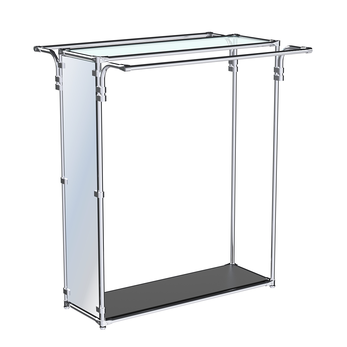 Хромированный стенд зеркальный ZTD-38 №1-1 с полкой стекло 6 мм (прозрачное) Черный