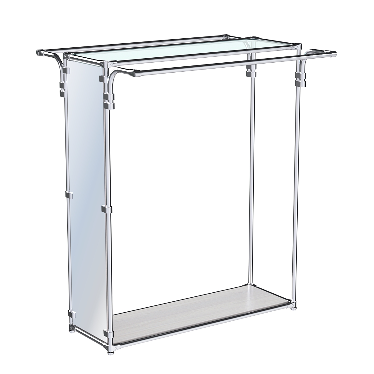 Хромированный стенд зеркальный ZTD-38 №1-1 с полкой стекло 6 мм (прозрачное) Ясень Анкор светлый