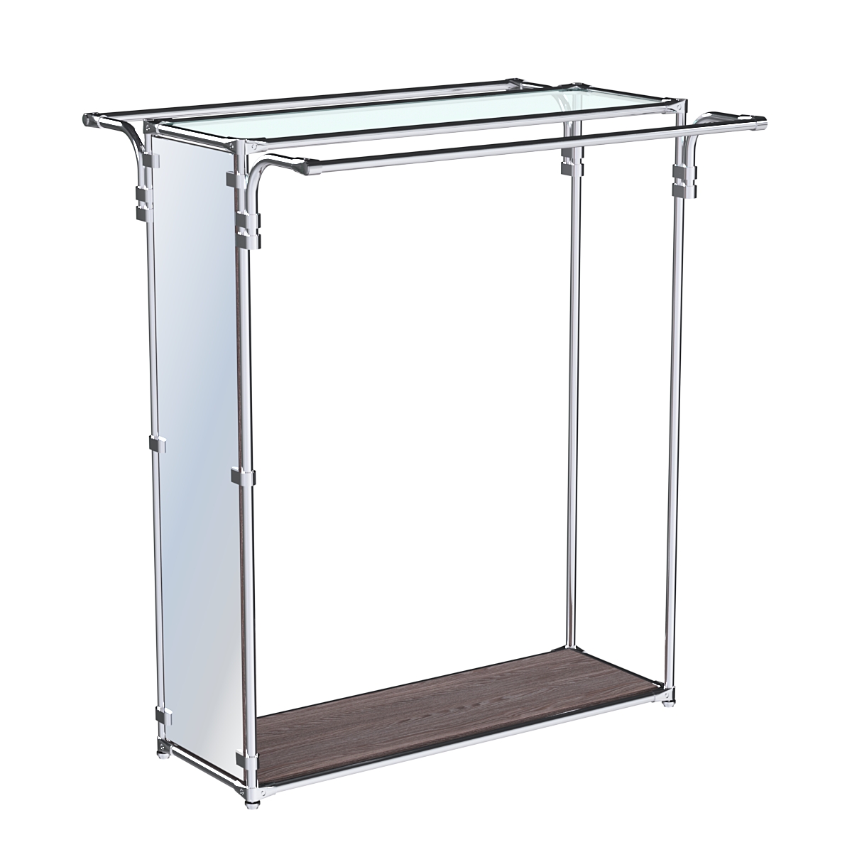 Хромированный стенд зеркальный ZTD-38 №1-1 с полкой стекло 6 мм (прозрачное) Ясень Анкор темный