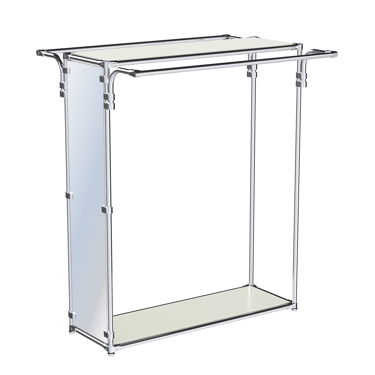 Хромированный торговый стенд торец-зеркало ZTD-38 №1-3 с полками ДСП 16 мм Белый