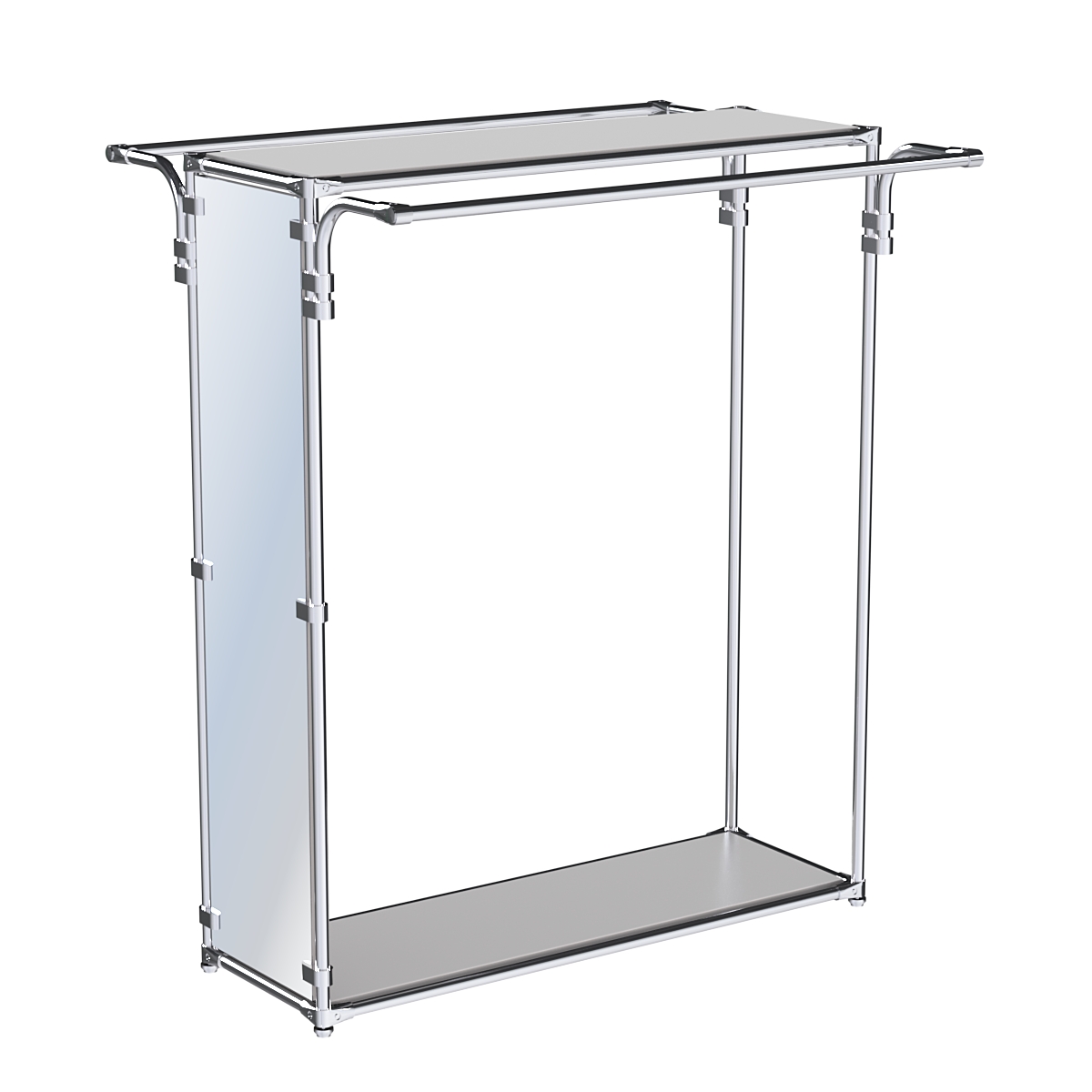 Хромированный торговый стенд торец-зеркало ZTD-38 №1-3 с полками ДСП 16 мм Серый