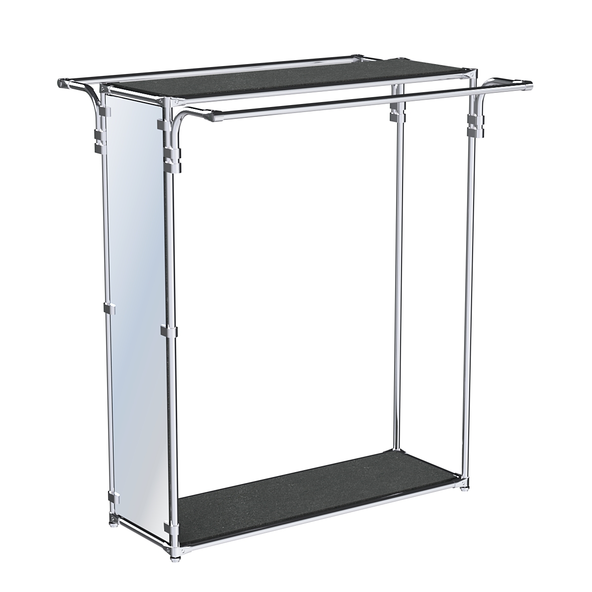 Хромированный торговый стенд торец-зеркало ZTD-38 №1-3 с полками ДСП 16 мм Антрацит