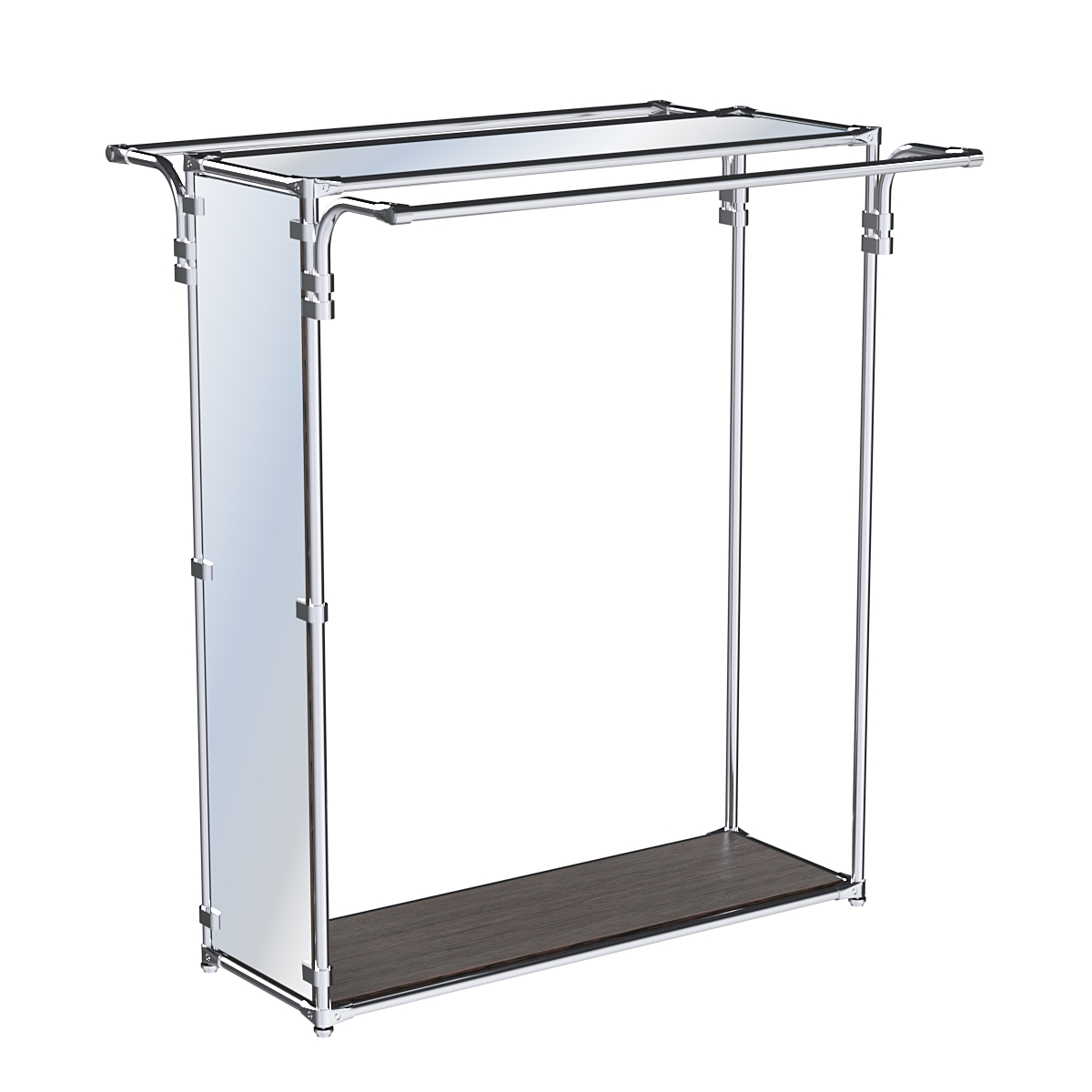 Хромированный прямоугольный стенд-вешало, торец-зеркало ZTD-38 №1-4 с полкой Зеркало 4 мм Дуб Венге