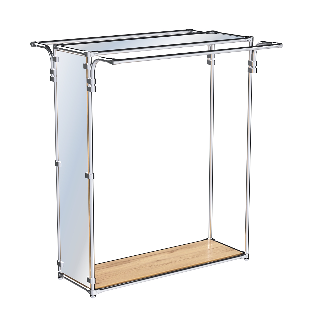 Хромированный прямоугольный стенд-вешало, торец-зеркало ZTD-38 №1-4 с полкой Зеркало 4 мм Дуб Золотистый