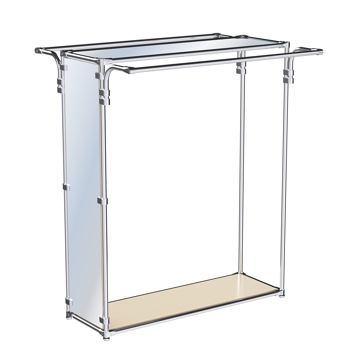 Хромированный прямоугольный стенд-вешало, торец-зеркало ZTD-38 №1-4 с полкой Зеркало 4 мм Крем Вайс
