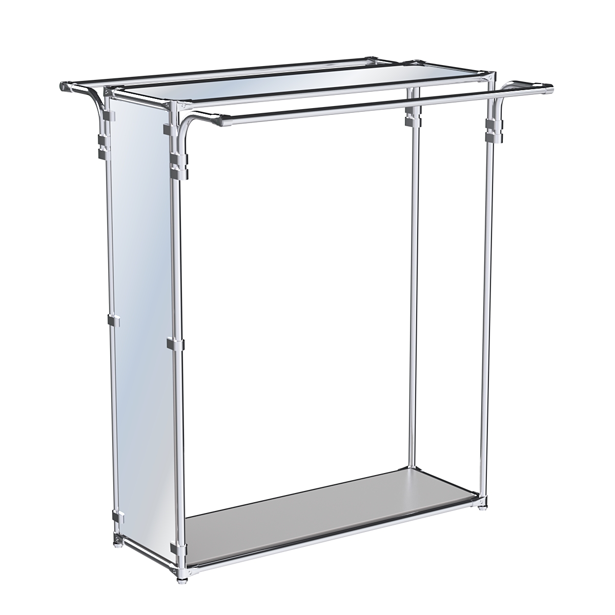 Хромированный прямоугольный стенд-вешало, торец-зеркало ZTD-38 №1-4 с полкой Зеркало 4 мм Серый