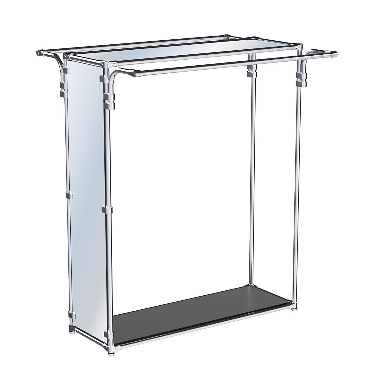 Хромированный прямоугольный стенд-вешало, торец-зеркало ZTD-38 №1-4 с полкой Зеркало 4 мм Черный