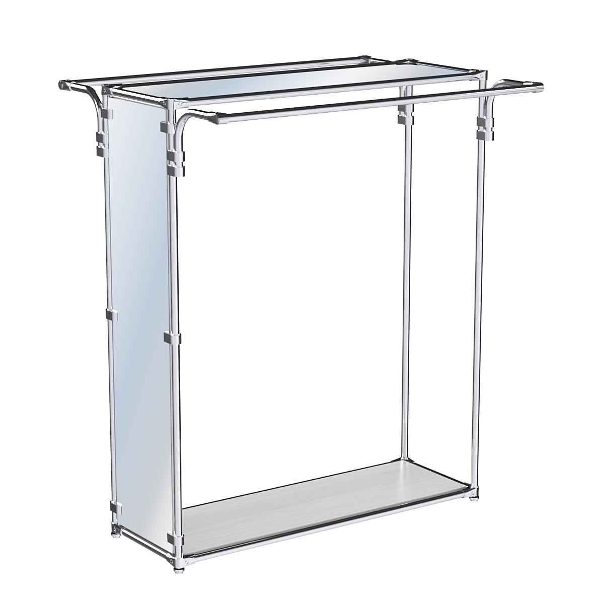 Хромированный прямоугольный стенд-вешало, торец-зеркало ZTD-38 №1-4 с полкой Зеркало 4 мм Ясень Анкор светлый