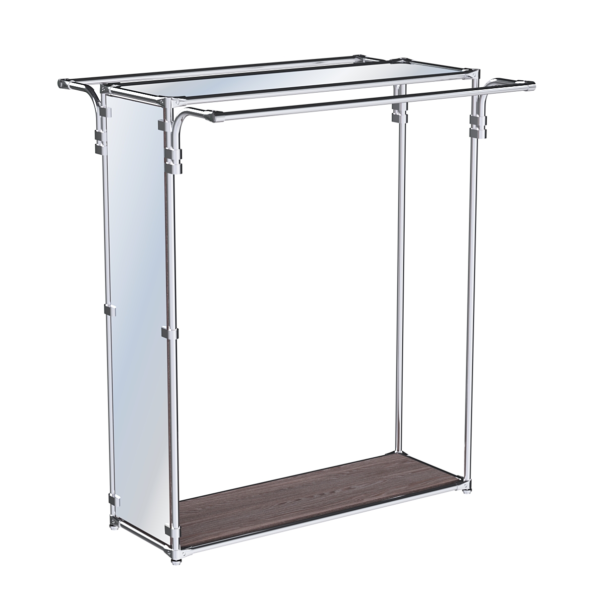 Хромированный прямоугольный стенд-вешало, торец-зеркало ZTD-38 №1-4 с полкой Зеркало 4 мм Ясень Анкор темный