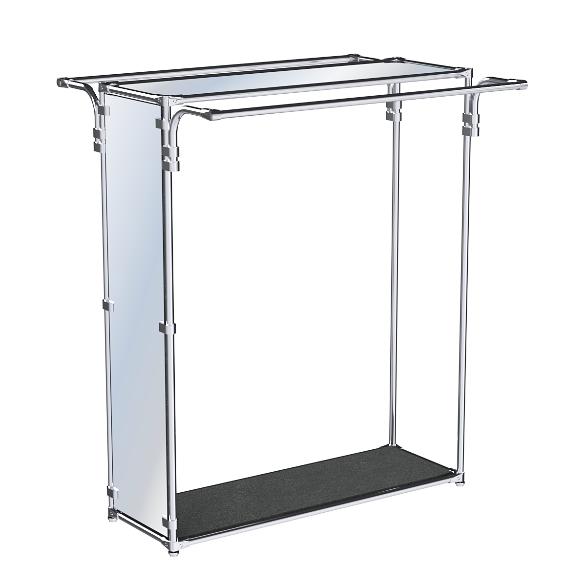 Хромированный прямоугольный стенд-вешало, торец-зеркало ZTD-38 №1-4 с полкой Зеркало 4 мм Антрацит