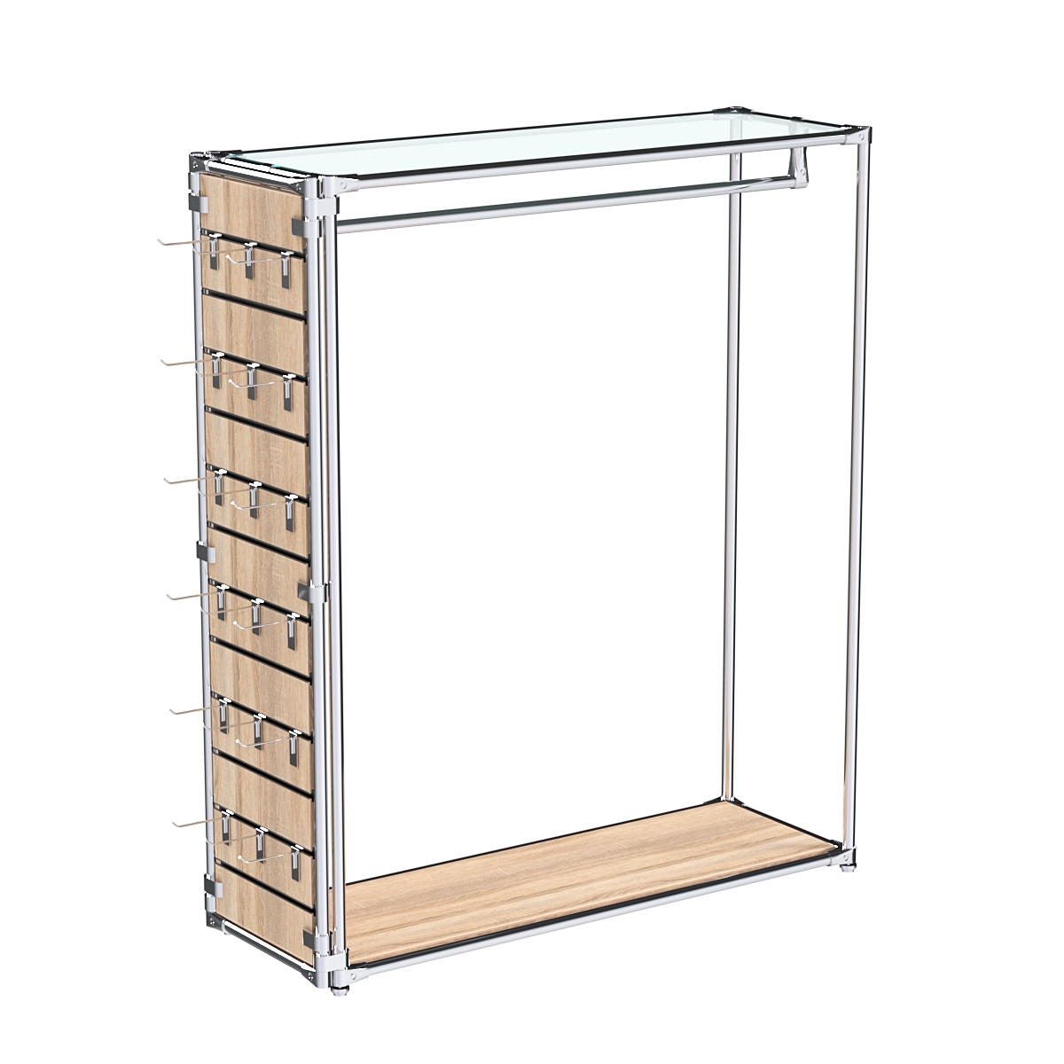 Хромированный стенд-вешало ETD-10 №1-1 (торец-ЭП) с полкой стекло 6мм (прозрачное) Дуб Сонома