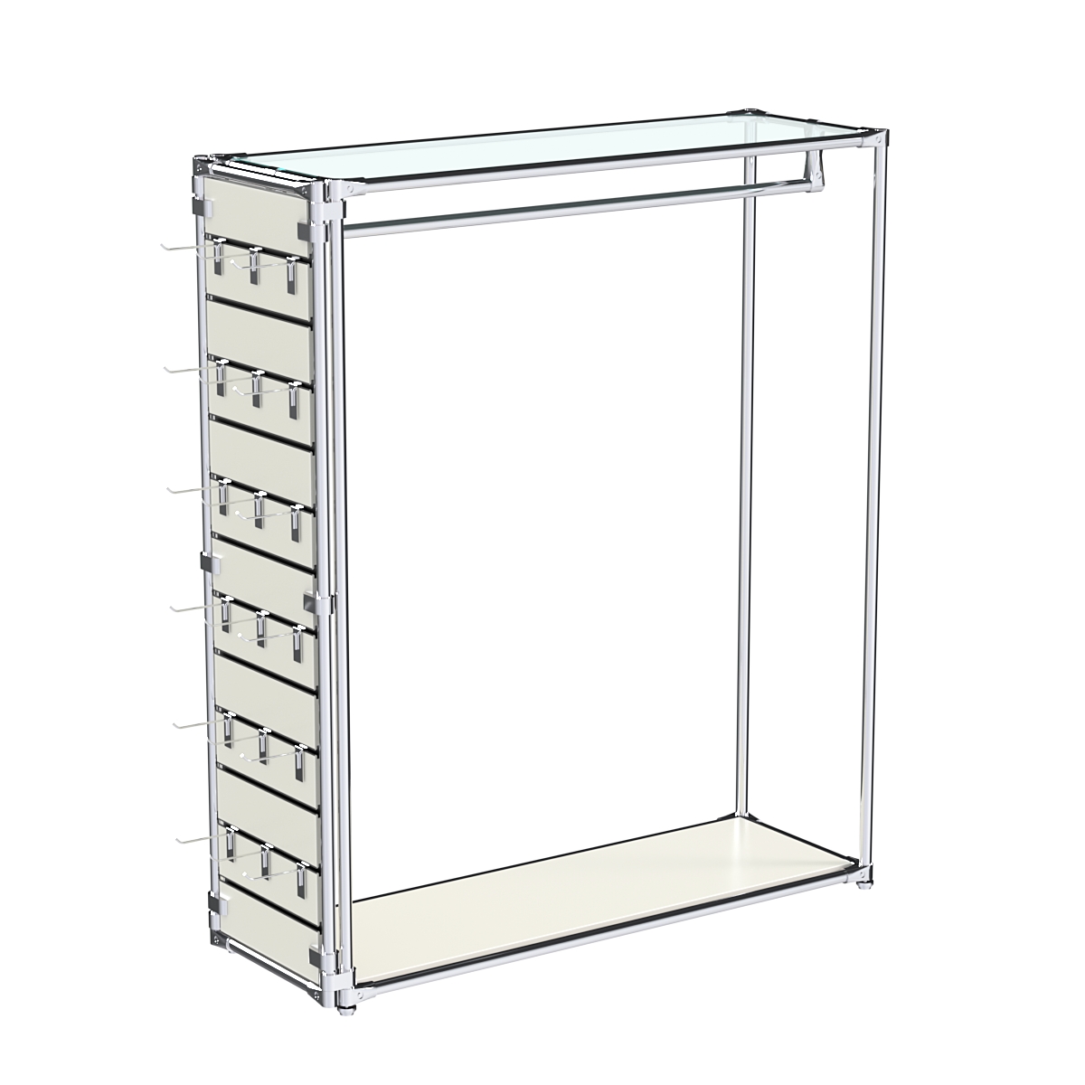 Хромированный стенд-вешало ETD-10 №1-1 (торец-ЭП) с полкой стекло 6мм (прозрачное) Белый
