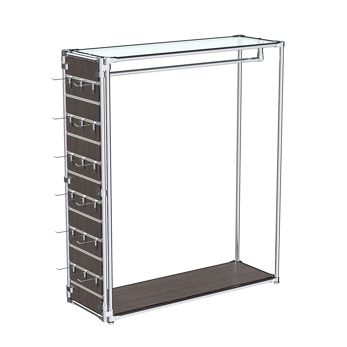 Хромированный стенд-вешало ETD-10 №1-1 (торец-ЭП) с полкой стекло 6мм (прозрачное) Дуб Венге