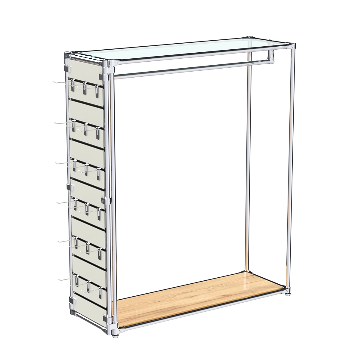 Хромированный стенд-вешало ETD-10 №1-1 (торец-ЭП) с полкой стекло 6мм (прозрачное) Дуб Золотистый
