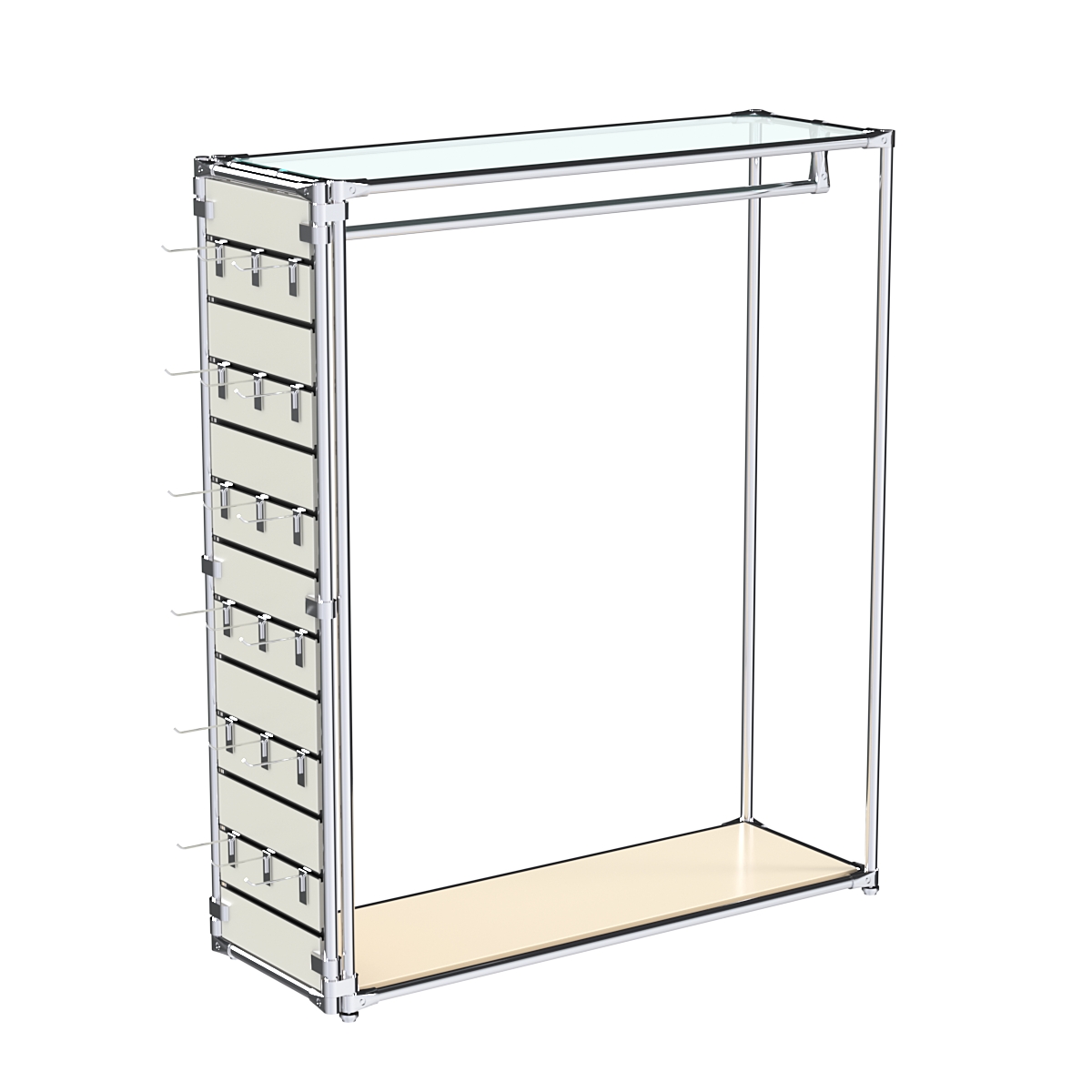 Хромированный стенд-вешало ETD-10 №1-1 (торец-ЭП) с полкой стекло 6мм (прозрачное) Крем Вайс