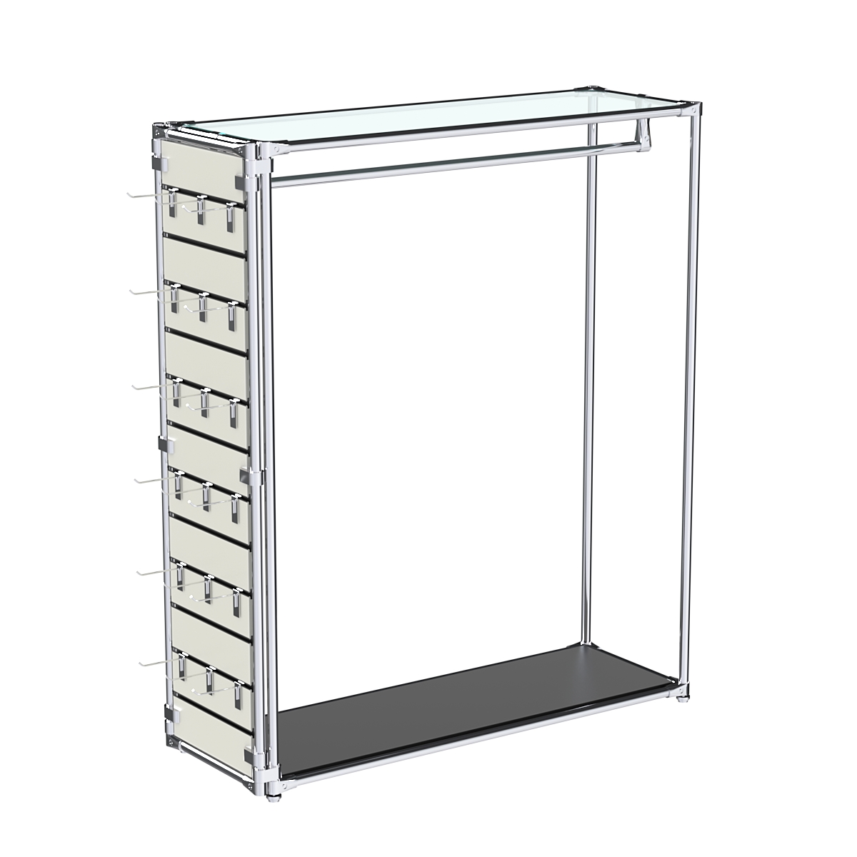 Хромированный стенд-вешало ETD-10 №1-1 (торец-ЭП) с полкой стекло 6мм (прозрачное) Черный