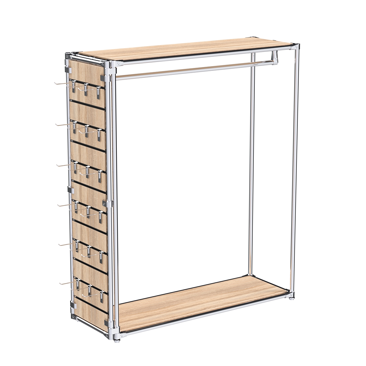 Хромированный стенд-вешало ETD-10 №1-3 (торец-ЭП) с полками ДСП 16мм Дуб Сонома