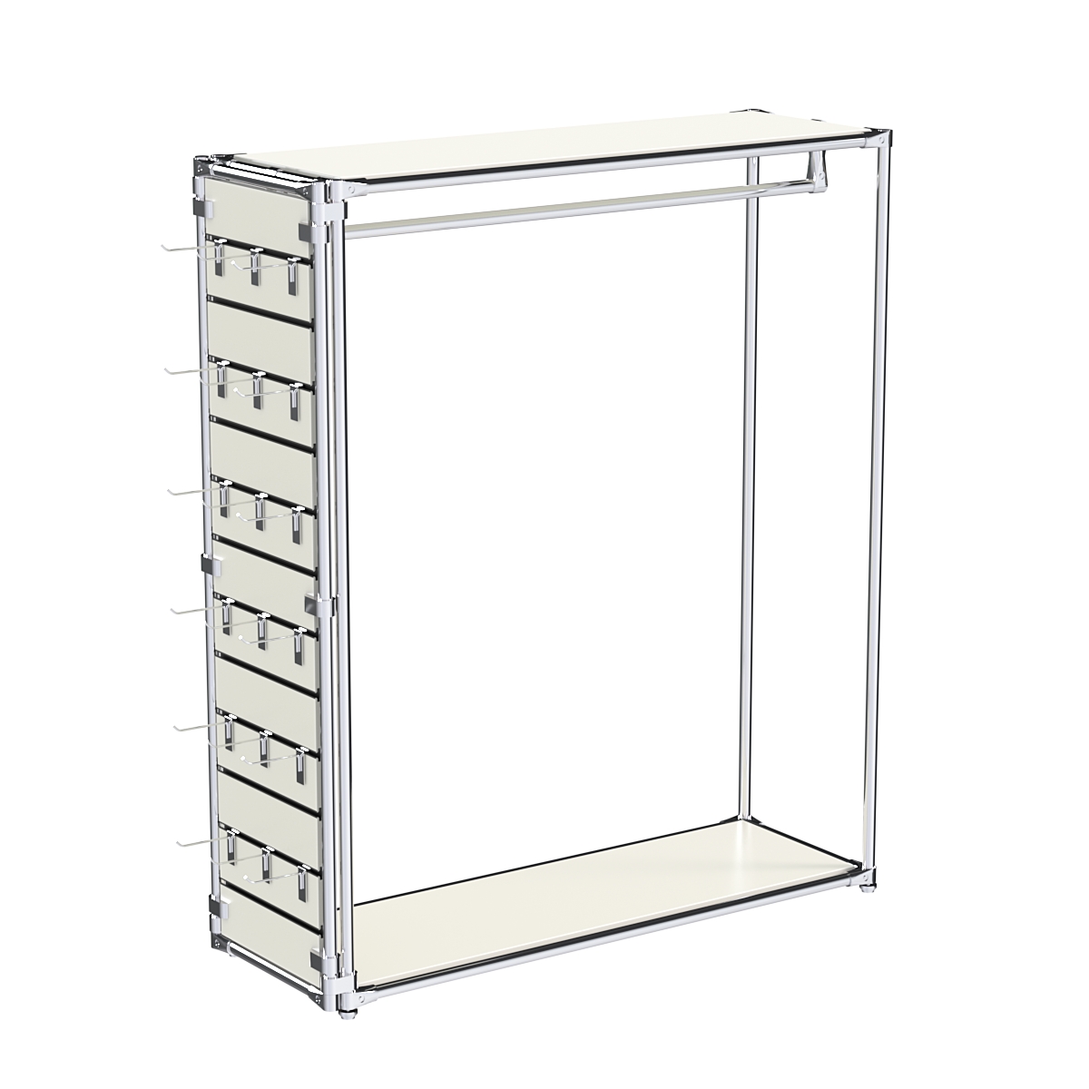 Хромированный стенд-вешало ETD-10 №1-3 (торец-ЭП) с полками ДСП 16мм Белый