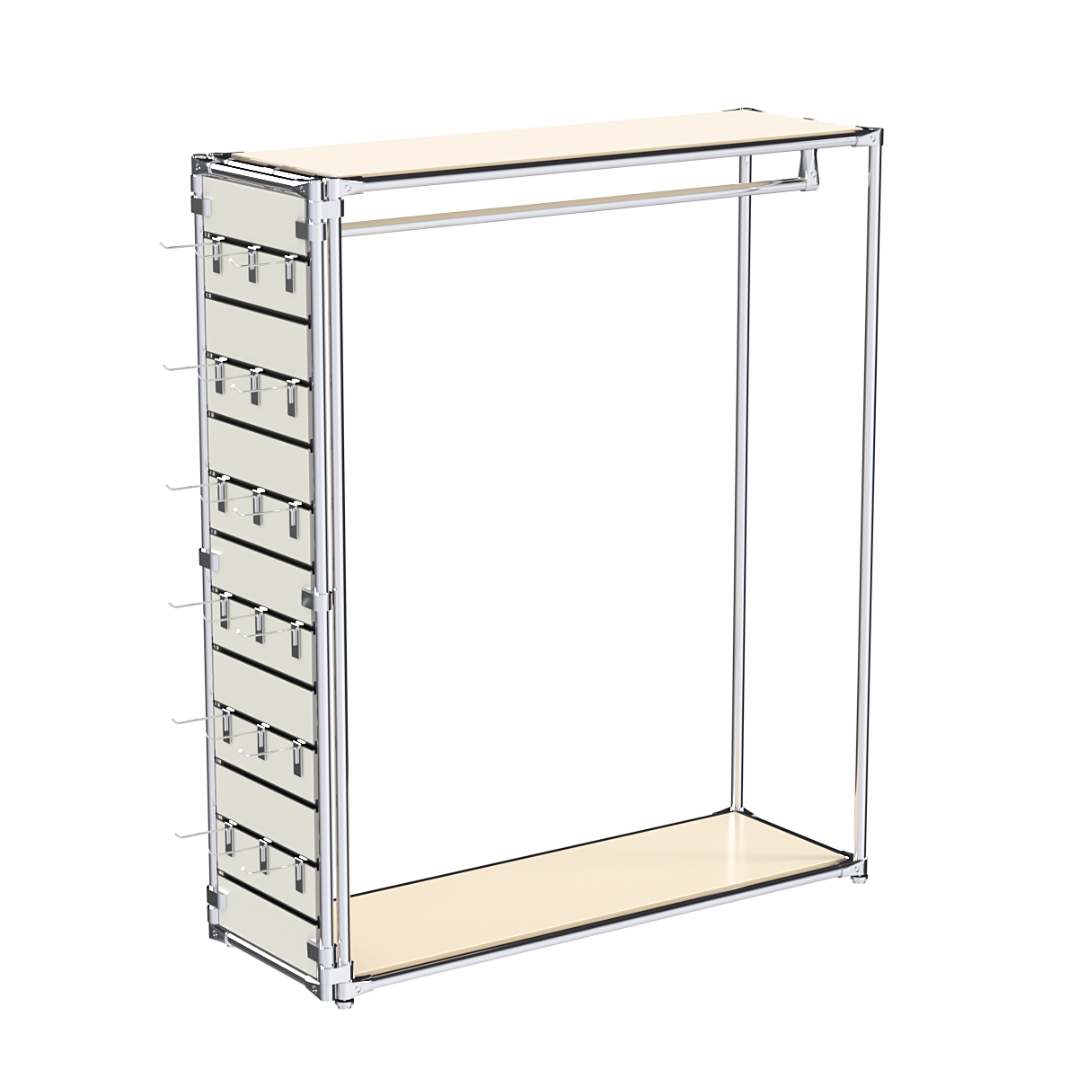 Хромированный стенд-вешало ETD-10 №1-3 (торец-ЭП) с полками ДСП 16мм Крем Вайс