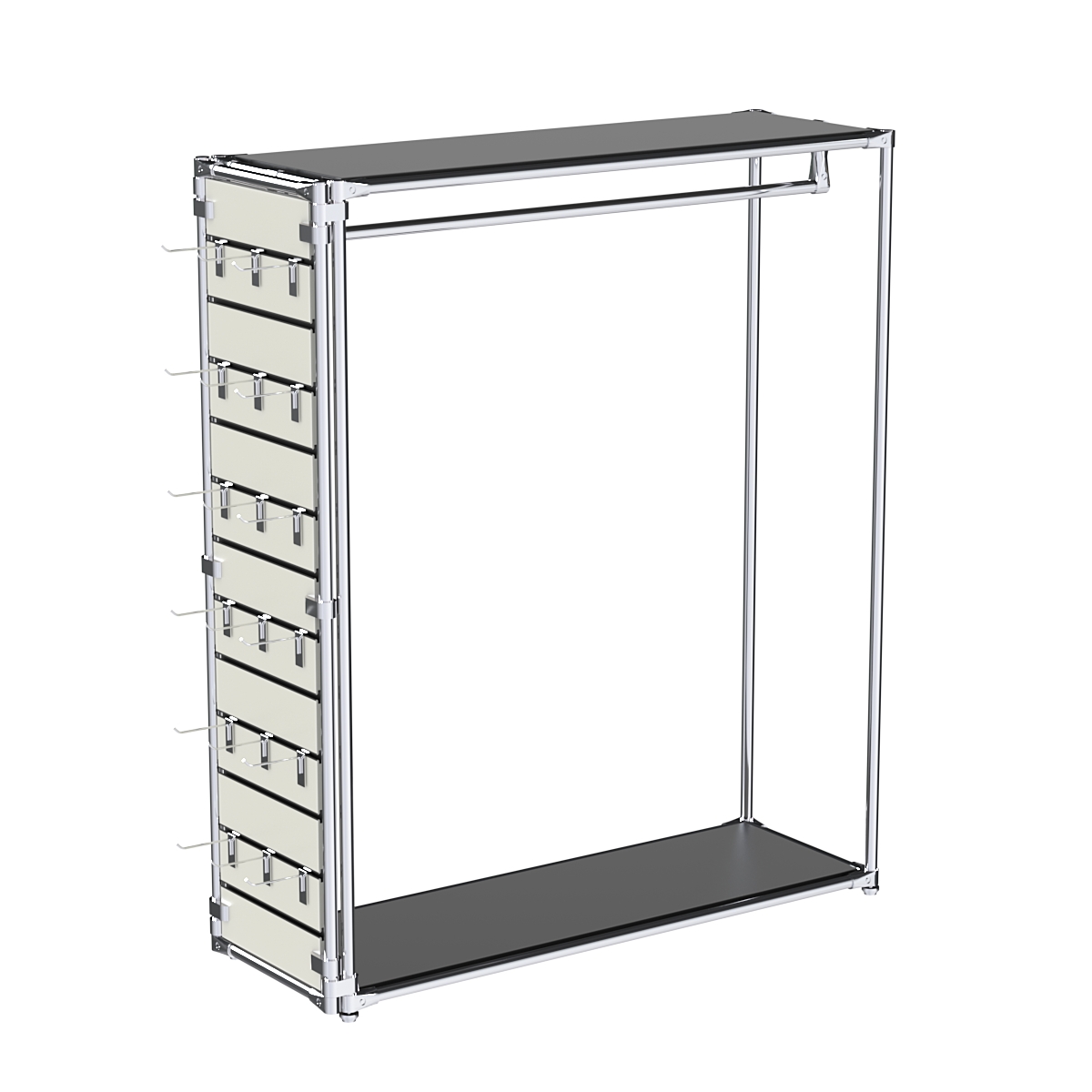 Хромированный стенд-вешало ETD-10 №1-3 (торец-ЭП) с полками ДСП 16мм Черный