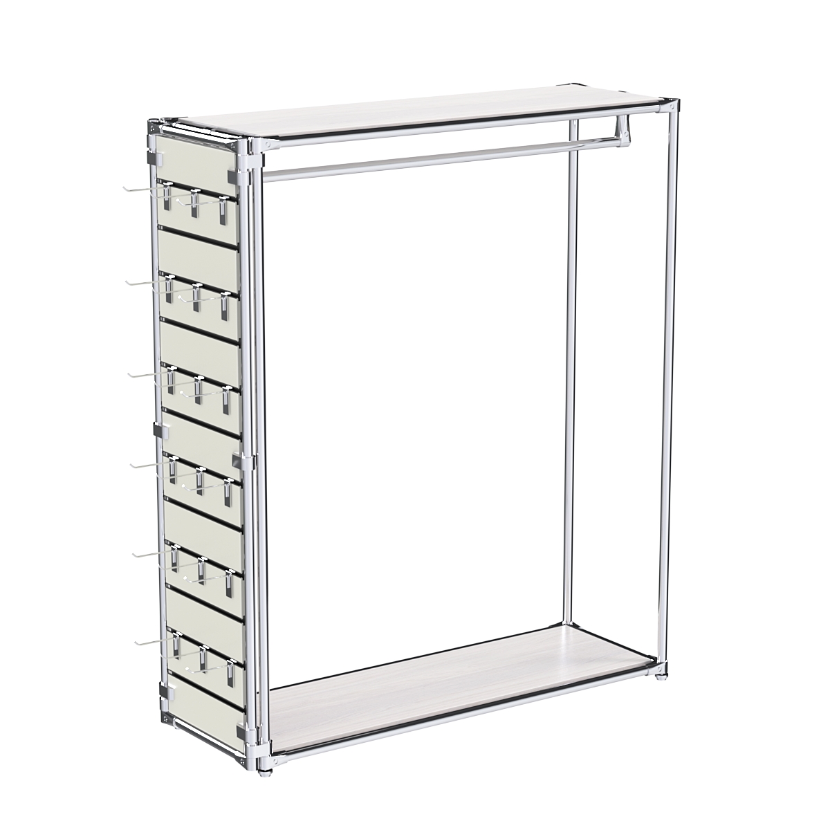 Хромированный стенд-вешало ETD-10 №1-3 (торец-ЭП) с полками ДСП 16мм Ясень Анкор светлый