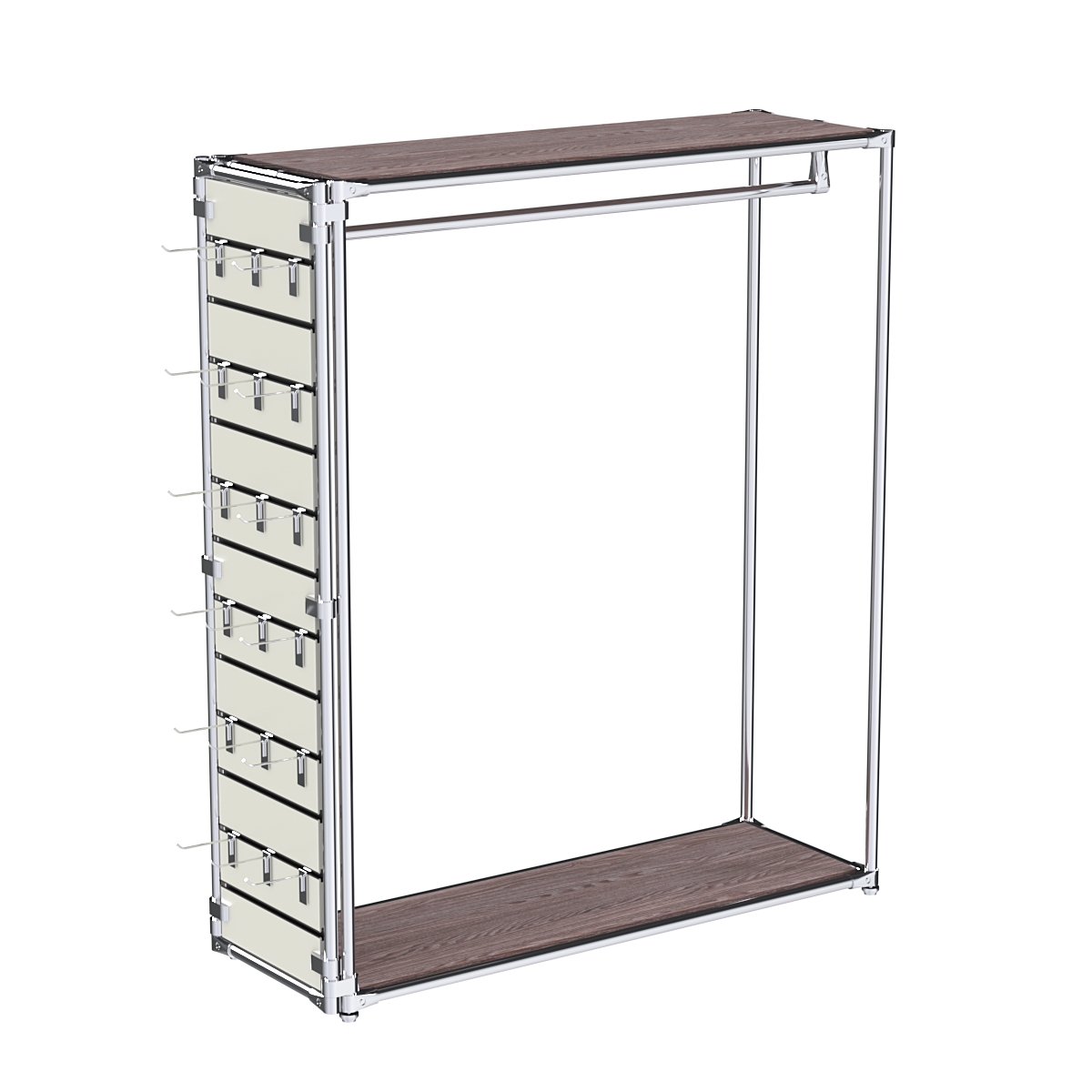 Хромированный стенд-вешало ETD-10 №1-3 (торец-ЭП) с полками ДСП 16мм Ясень Анкор темный