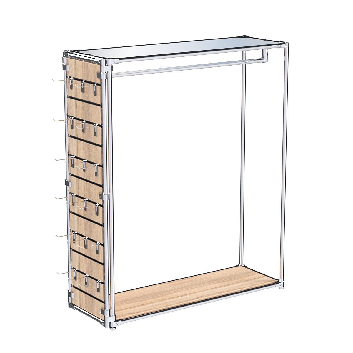 Хромированный стенд-вешало ETD-10 №1-4 (торец-ЭП) с полкой Зеркало 4мм Дуб Сонома