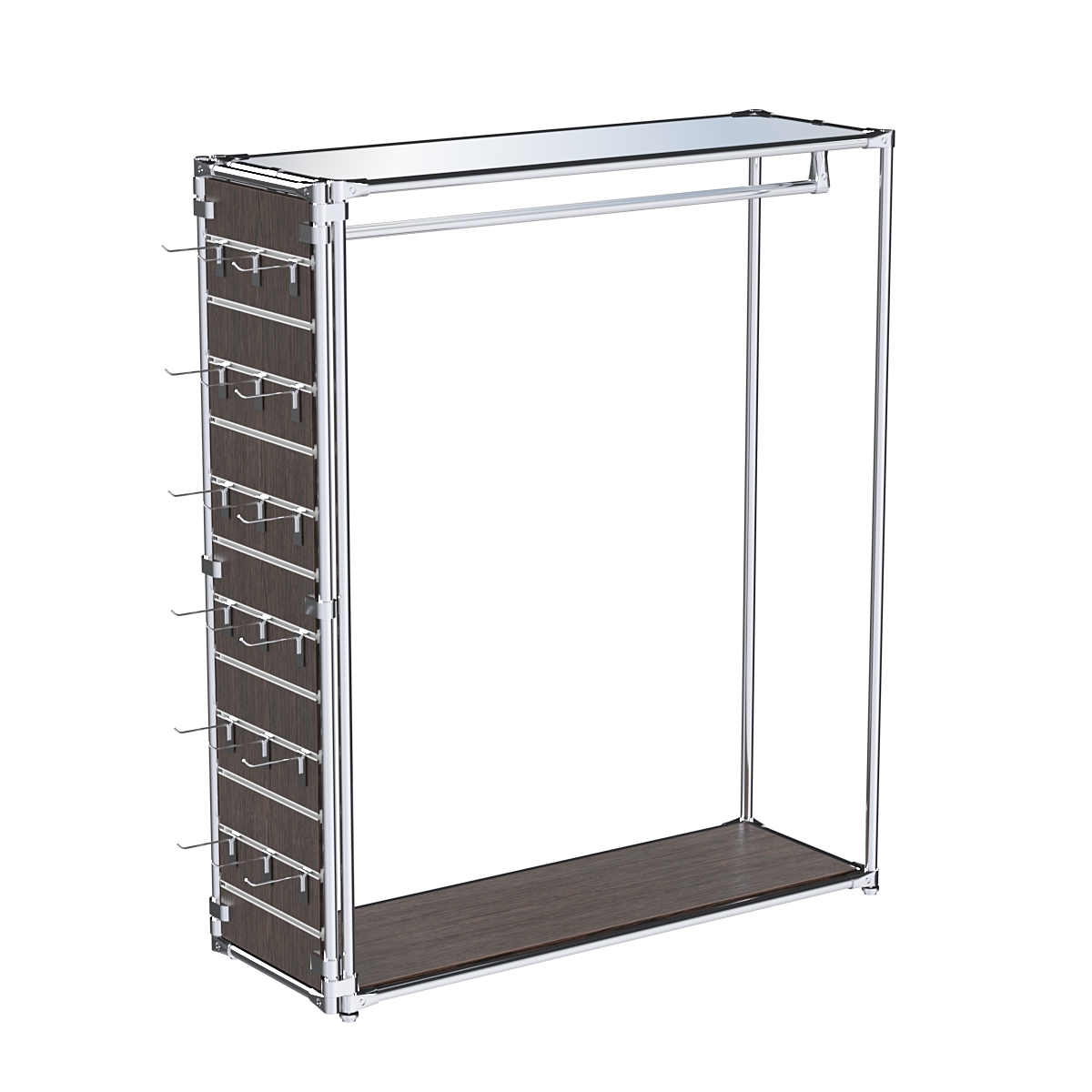 Хромированный стенд-вешало ETD-10 №1-4 (торец-ЭП) с полкой Зеркало 4мм Дуб Венге